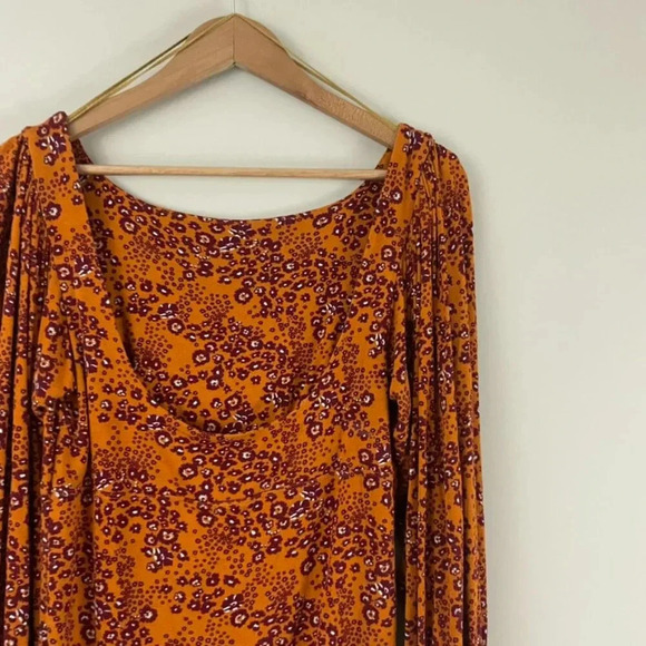 Free People Rust Orange Floral Balloon Sleeve Knit Top Size Small - Picture 7 of 7